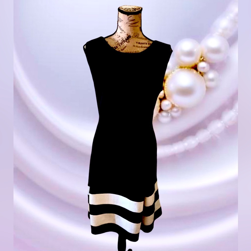 Calvin Klein Black Dress with White  Hem Bands